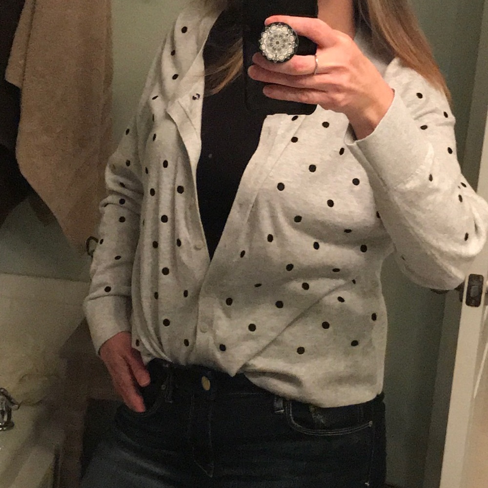 Heather grey cardigan with polka-dots